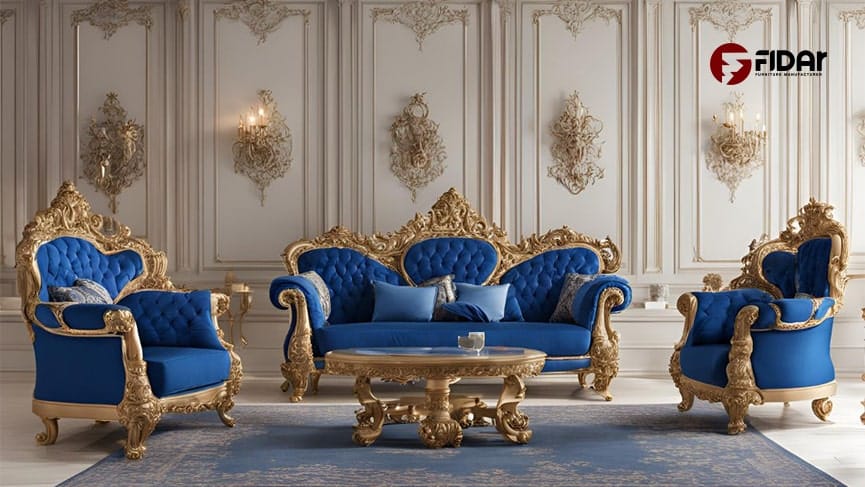 مبل سلطنتی آبی درباری؛ یک انتخاب شیک و جذاب
